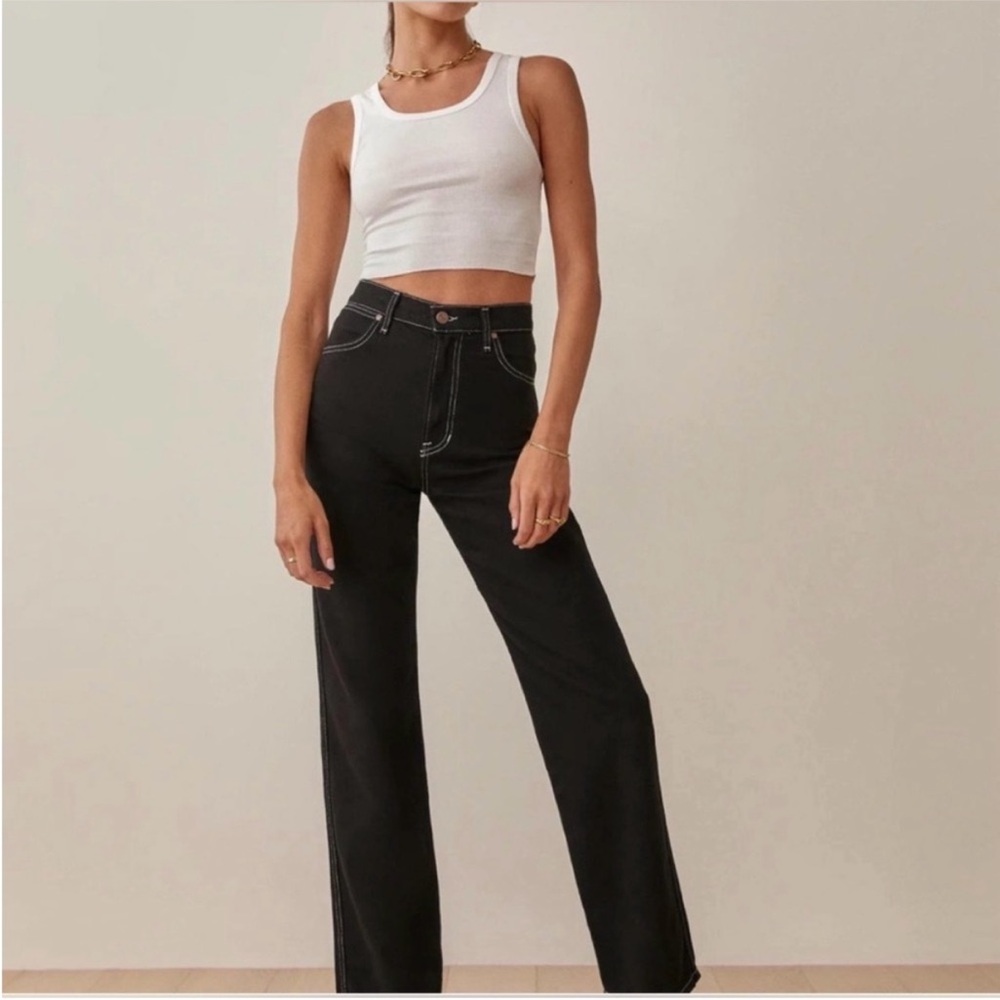 Reformation Black Jeans with Contrast Stitching